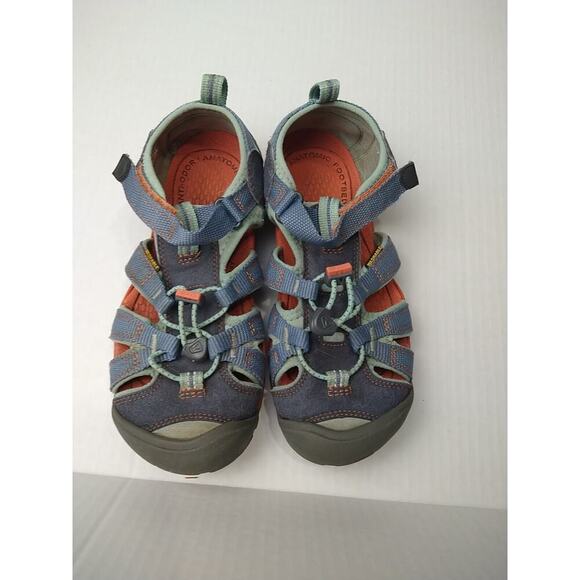 Keen Kids 4 Sandal Strappy Adjustable Ankle Grey Orange Insoles - Picture 1 of 9